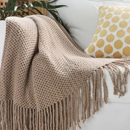 Ownkoti Simple Solid Color Knit Tassel Blanket - Coffee - 51" x 90" - image 6