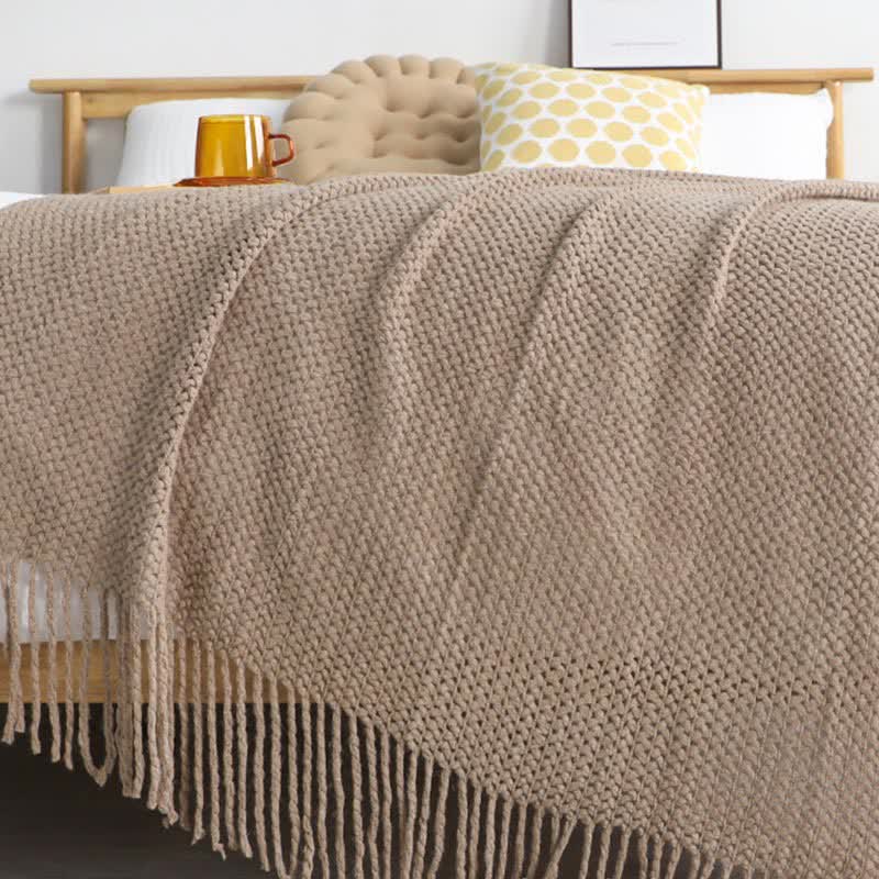 Ownkoti Simple Solid Color Knit Tassel Blanket - image 8