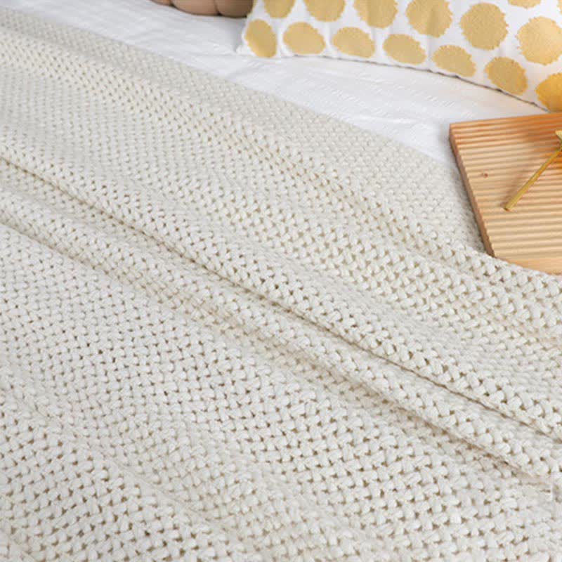 Ownkoti Simple Solid Color Knit Tassel Blanket - image 12