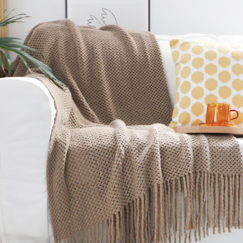 Ownkoti Simple Solid Color Knit Tassel Blanket - image 7