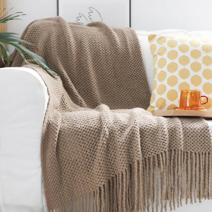 Ownkoti Simple Solid Color Knit Tassel Blanket - image 7