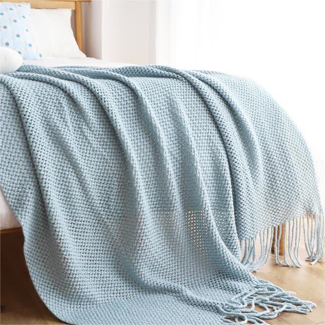 Ownkoti Simple Solid Color Knit Tassel Blanket - Sky Blue - 51" x 90" - image 15