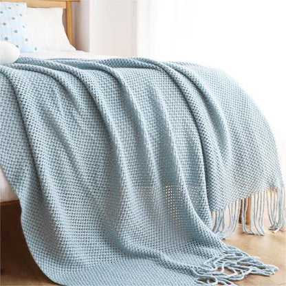 Ownkoti Simple Solid Color Knit Tassel Blanket - Sky Blue - 51" x 90" - image 15
