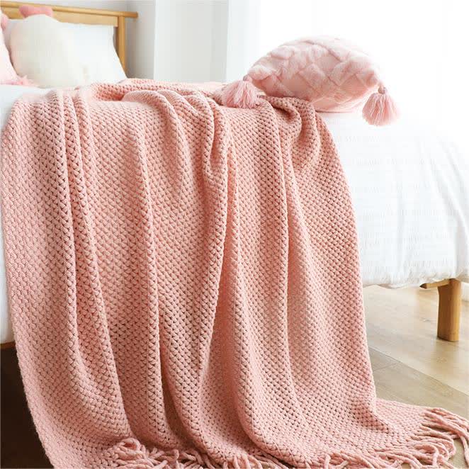 Ownkoti Simple Solid Color Knit Tassel Blanket - image 14