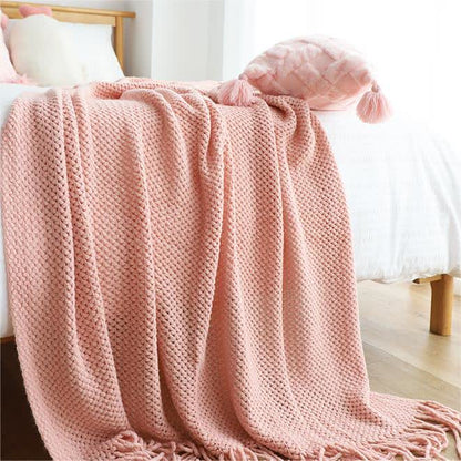Ownkoti Simple Solid Color Knit Tassel Blanket - image 14