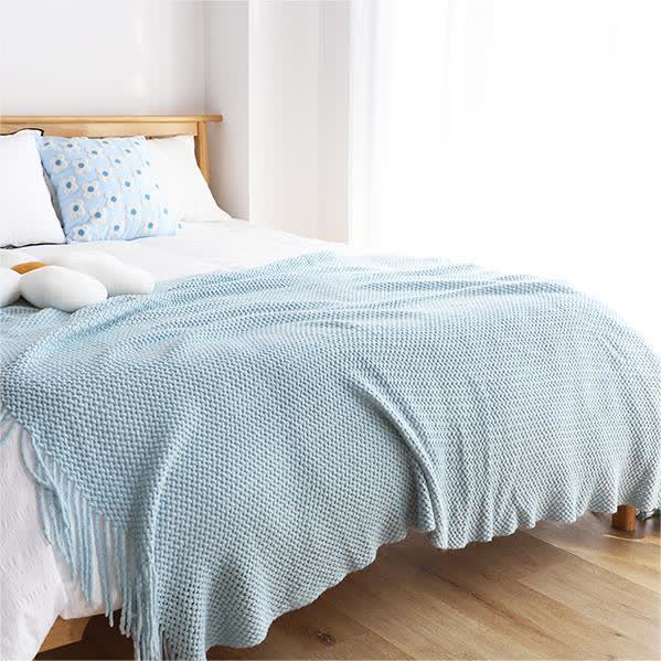 Ownkoti Simple Solid Color Knit Tassel Blanket - image 16