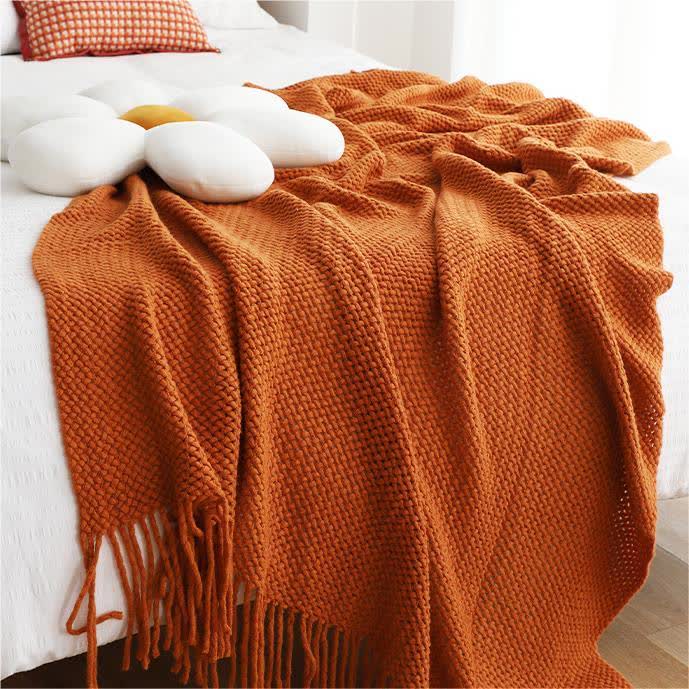 Ownkoti Simple Solid Color Knit Tassel Blanket - Caramel - 51" x 90" - image 17