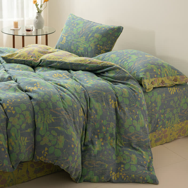 Lotus Pond Cotton Gauze Button Bedding Set (4PCS) - image 2