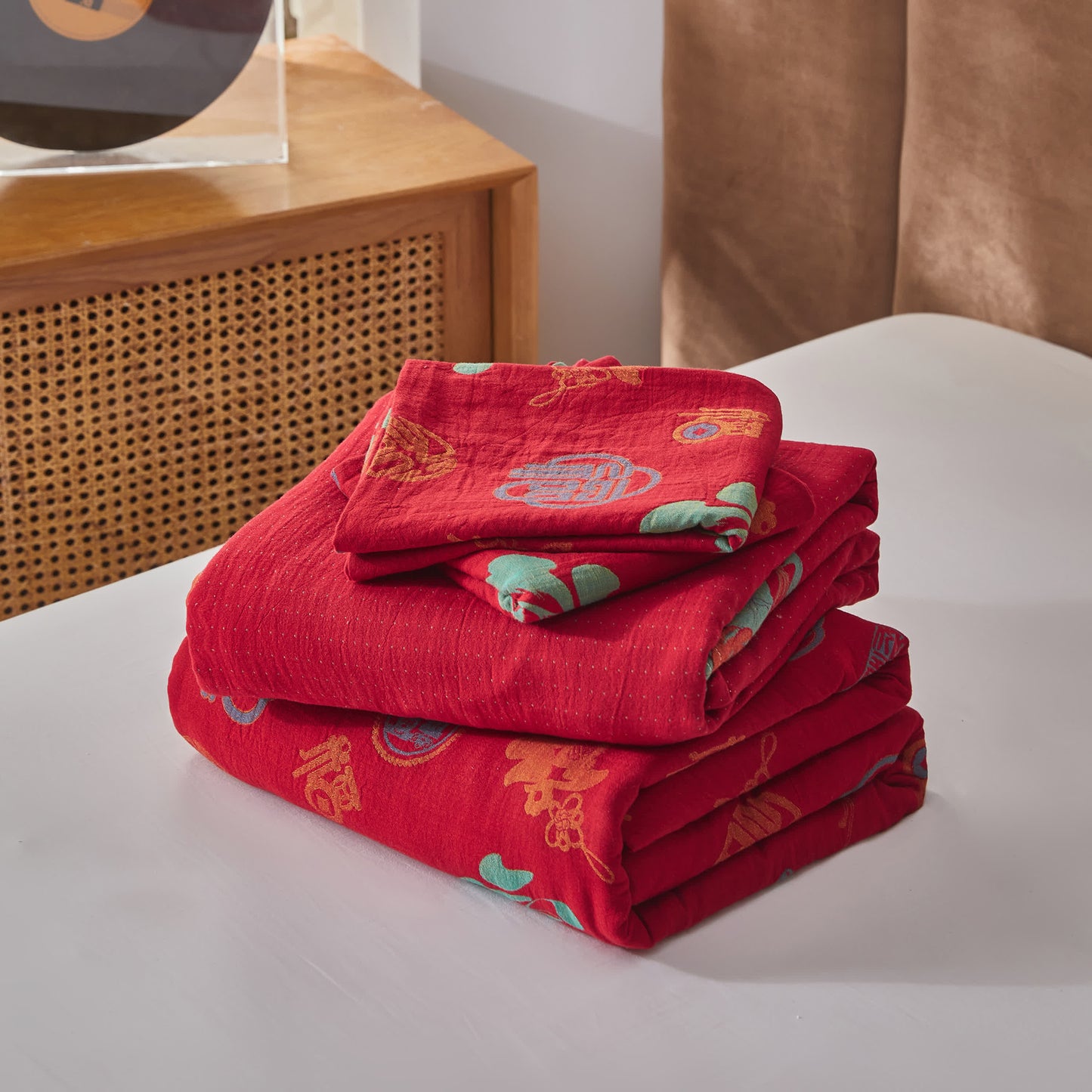 Cotton Gauze Chinese Character Bedding Set (4PCS) - image 7