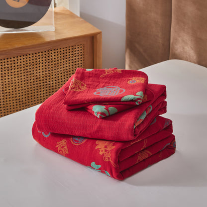 Cotton Gauze Chinese Character Bedding Set (4PCS) - image 7