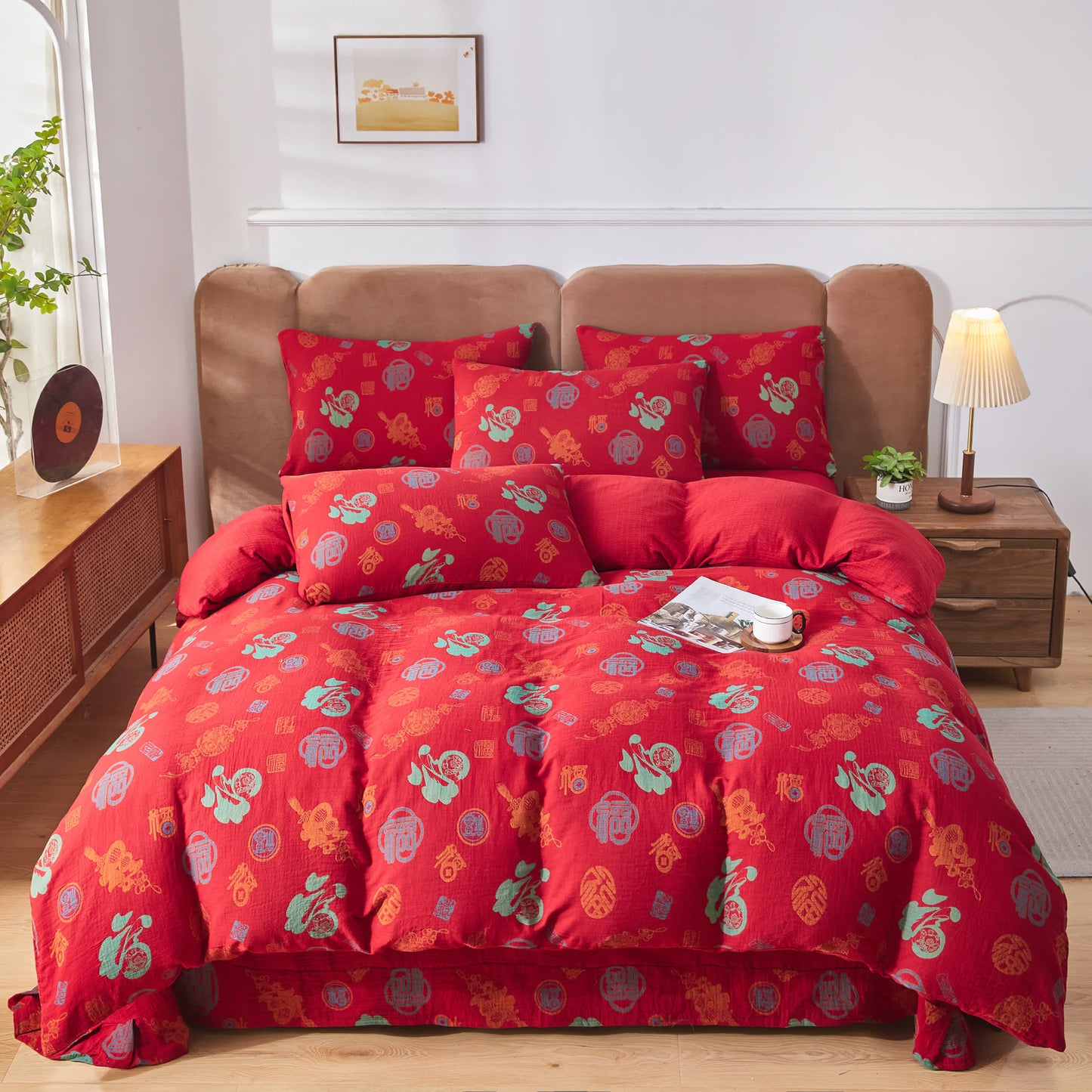 Cotton Gauze Chinese Character Bedding Set (4PCS) - image 2