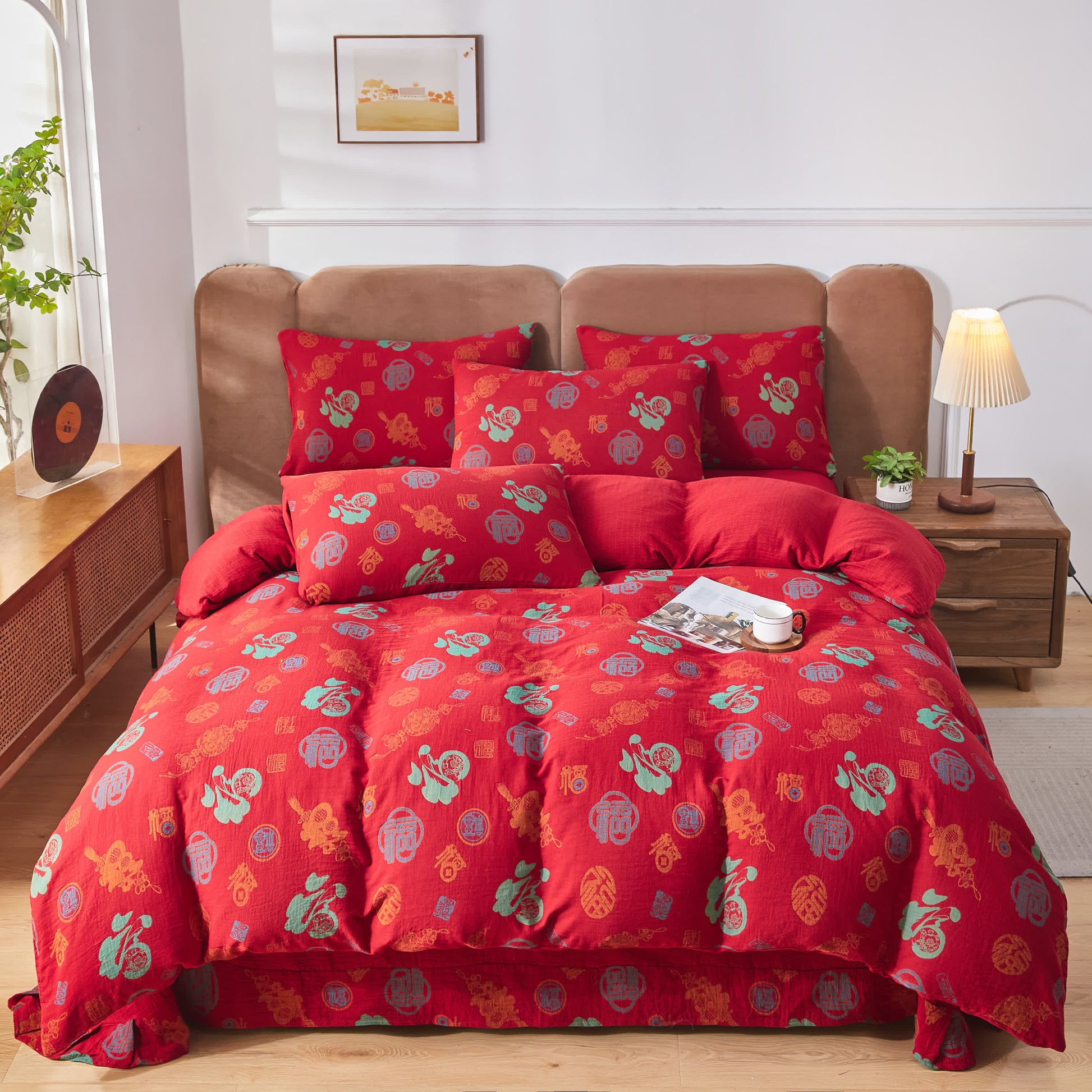 Cotton Gauze Chinese Character Bedding Set (4PCS) - image 2
