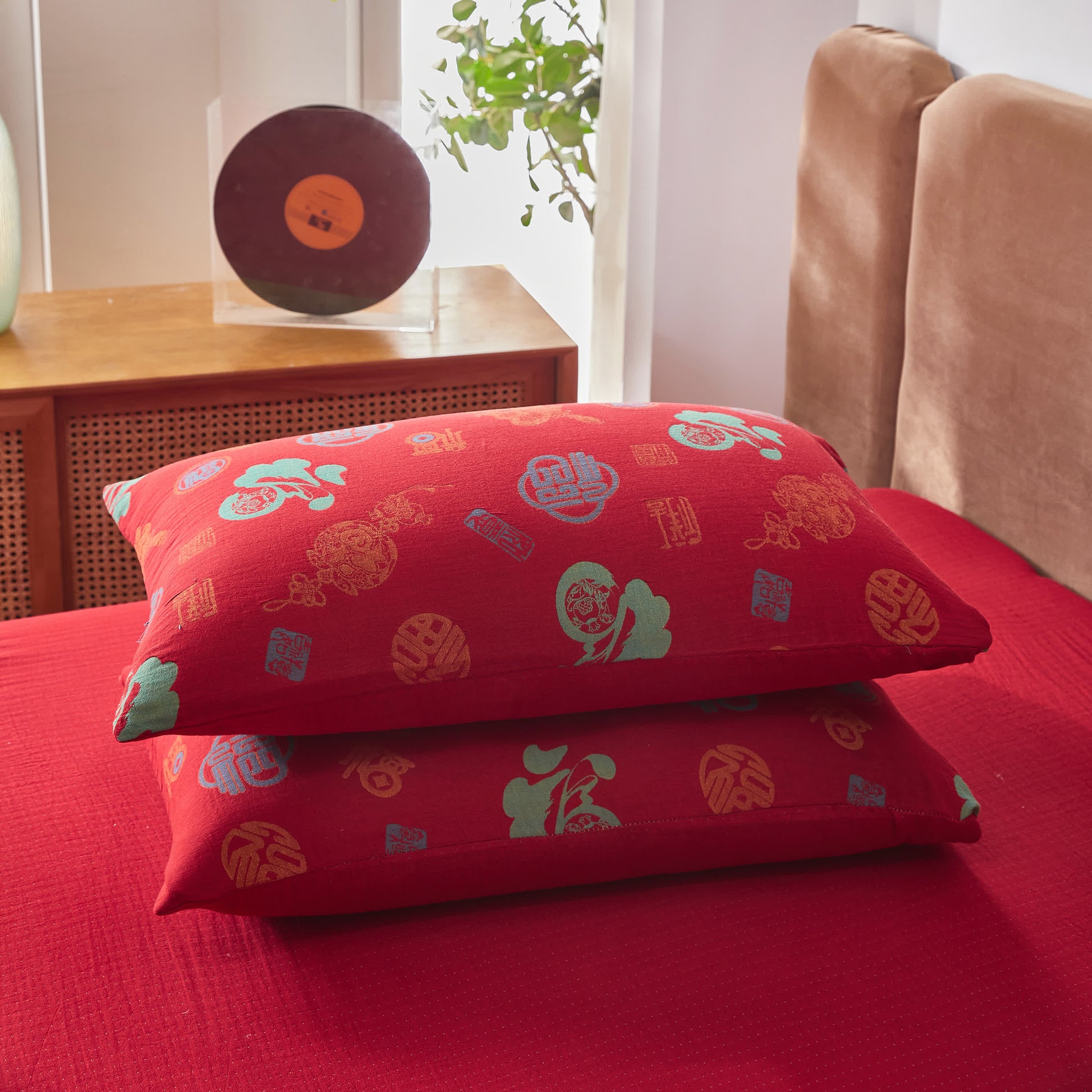 Cotton Gauze Chinese Character Bedding Set (4PCS) - image 8