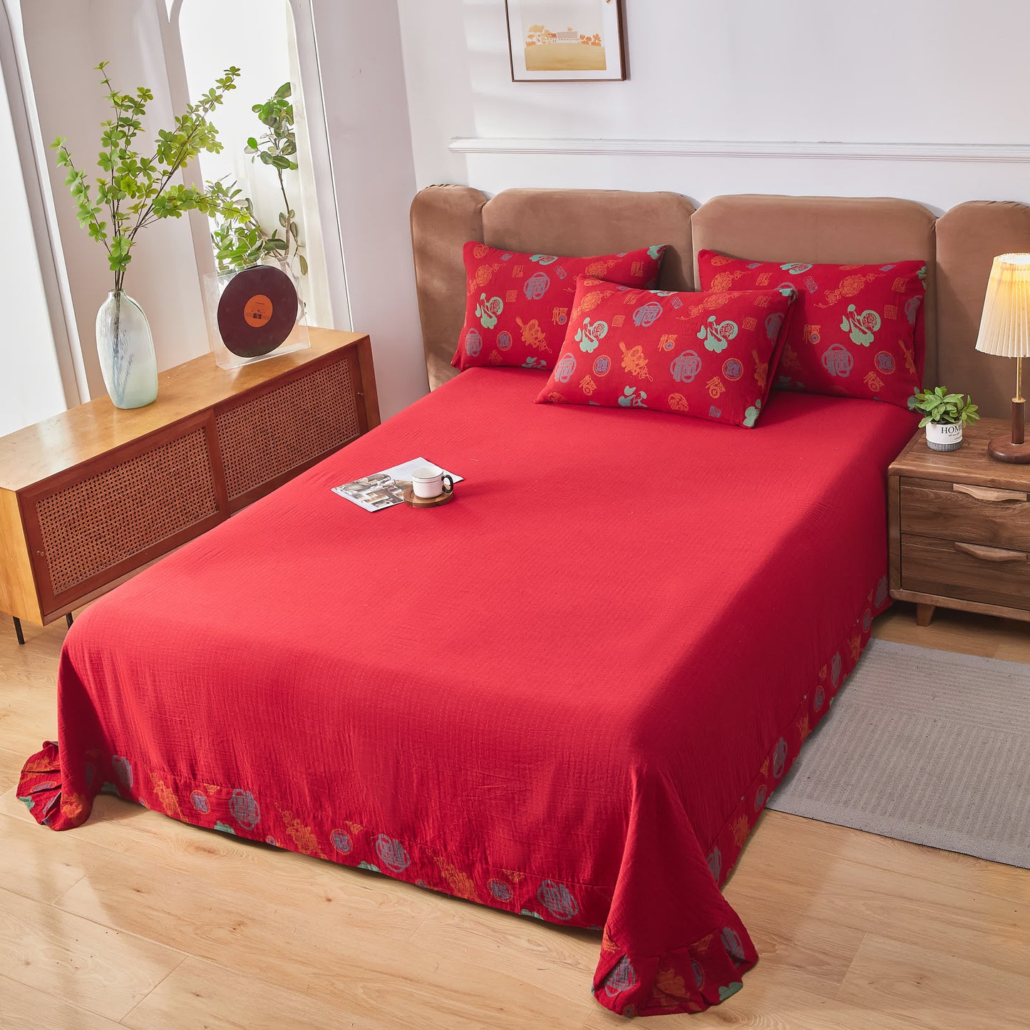 Cotton Gauze Chinese Character Bedding Set (4PCS) - image 5