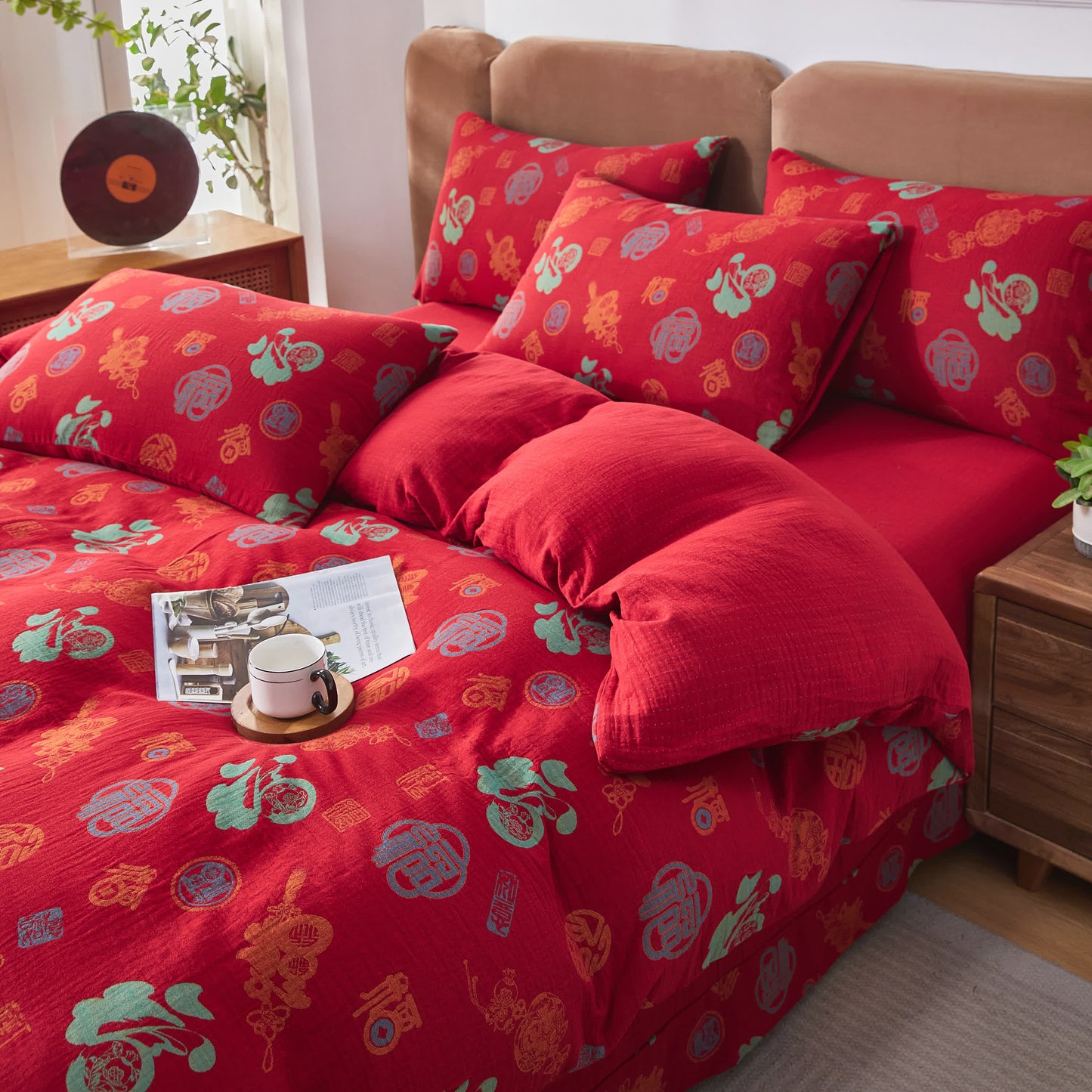 Cotton Gauze Chinese Character Bedding Set (4PCS) - image 4