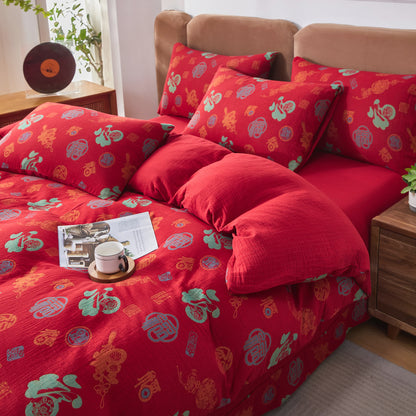 Cotton Gauze Chinese Character Bedding Set (4PCS) - image 4