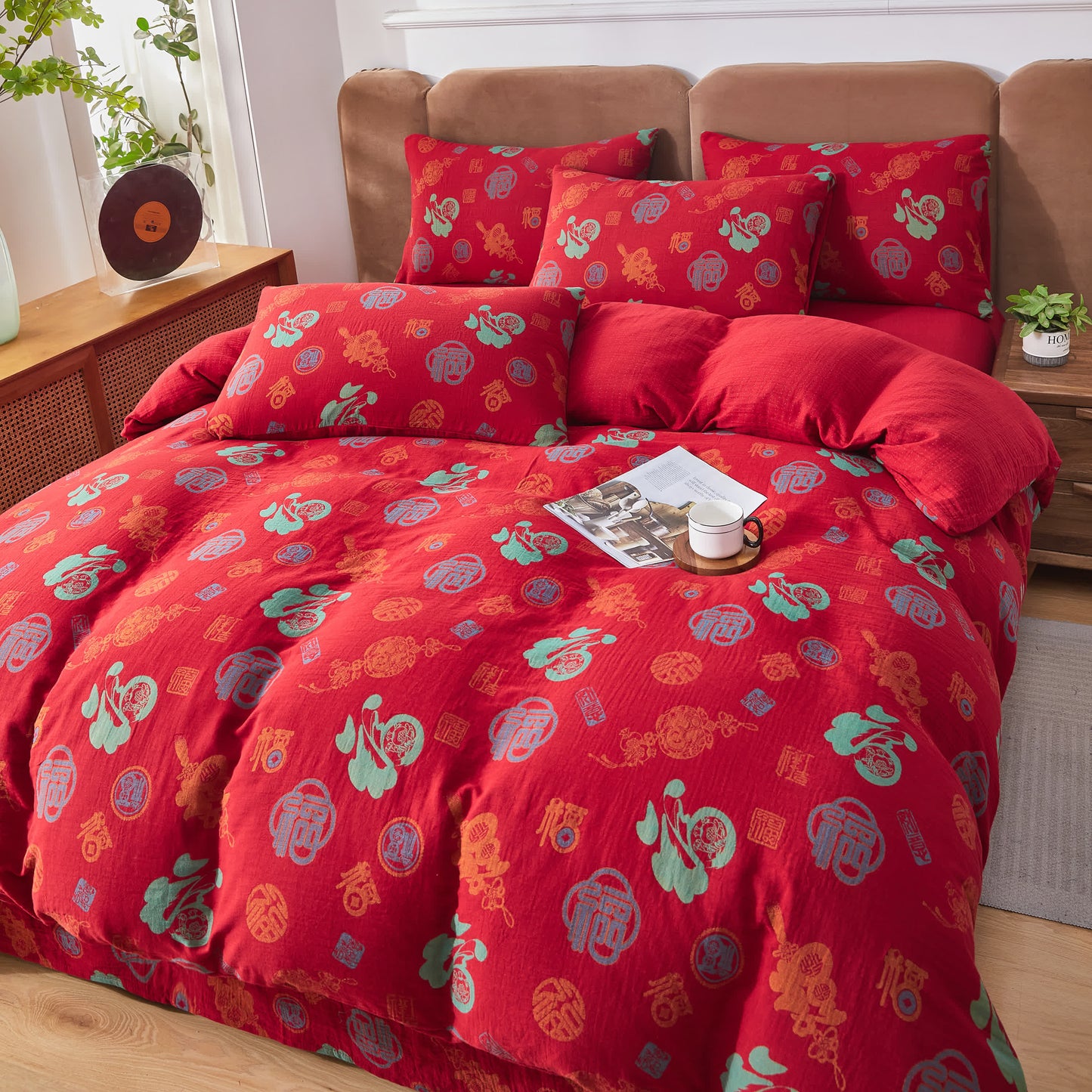 Cotton Gauze Chinese Character Bedding Set (4PCS) - image 3