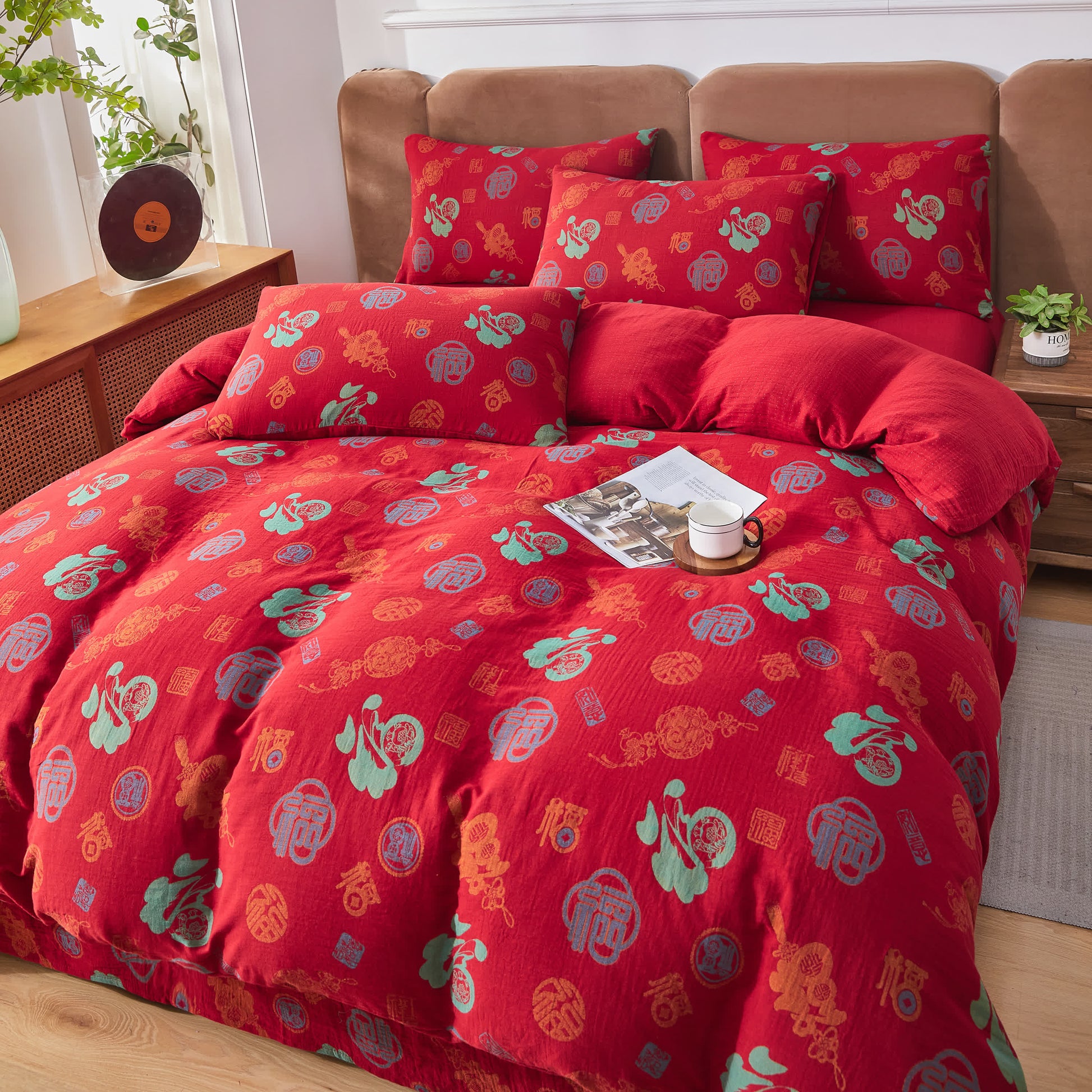 Cotton Gauze Chinese Character Bedding Set (4PCS) - image 3