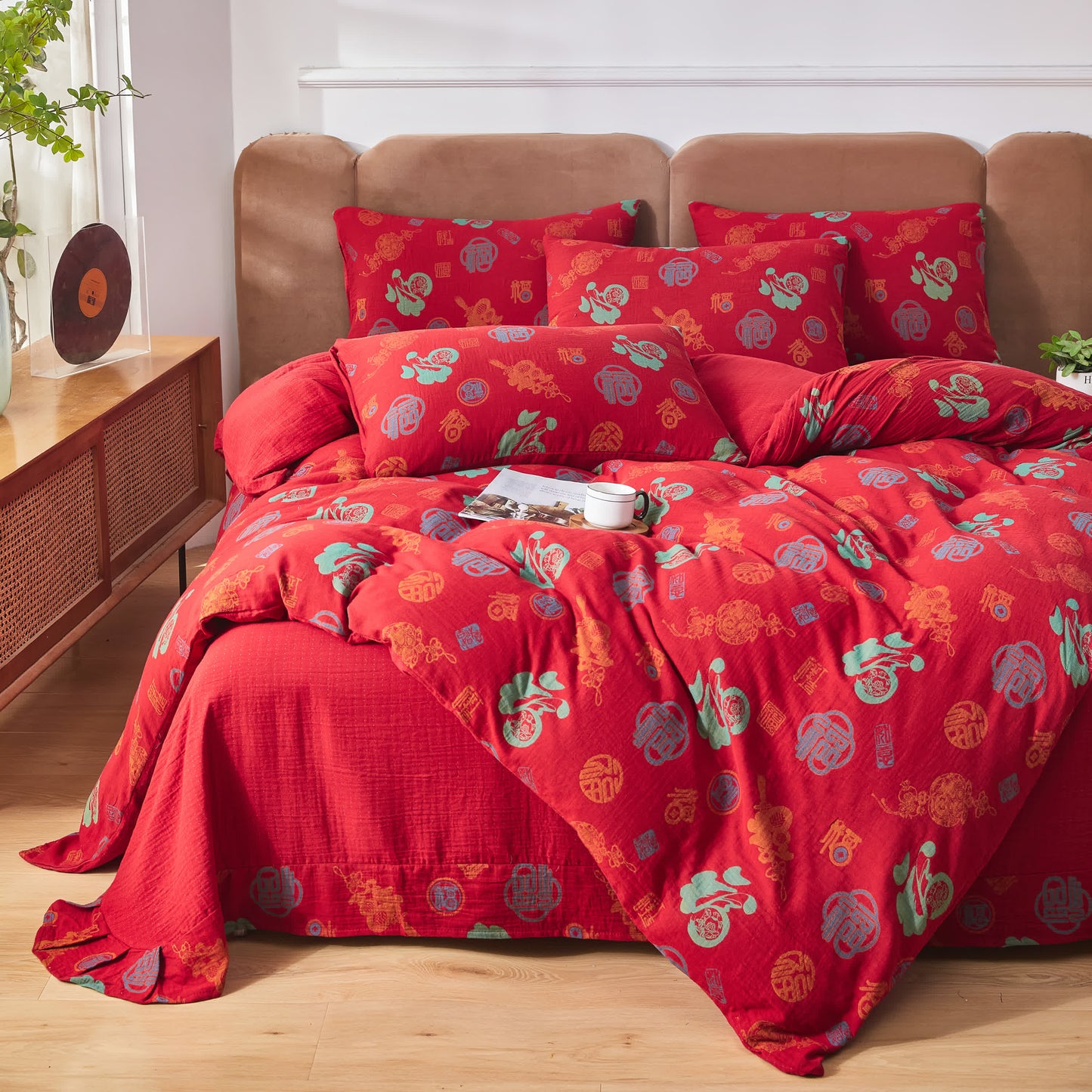 Cotton Gauze Chinese Character Bedding Set (4PCS) - King - image 0