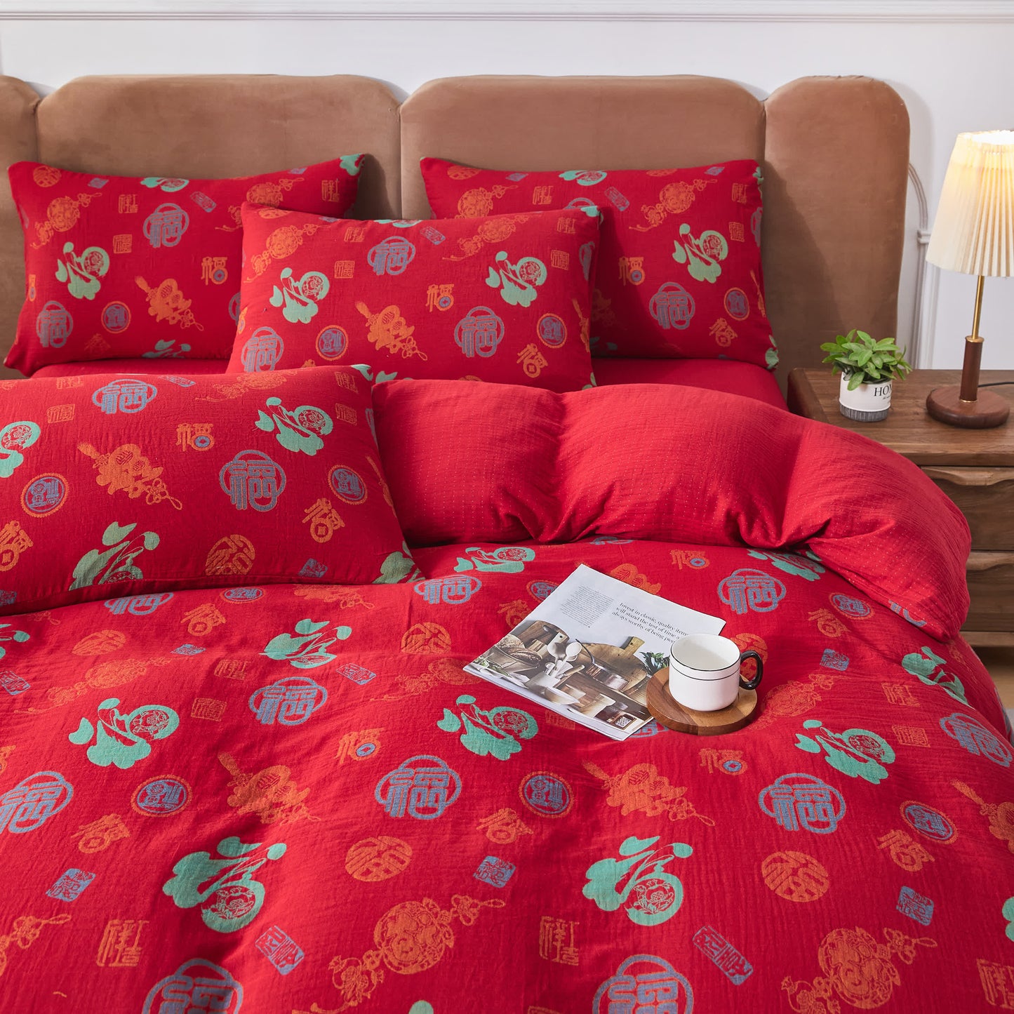 Cotton Gauze Chinese Character Bedding Set (4PCS) - image 6