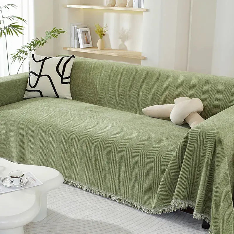 Chenille Herringbone Tassel Couch Cover - image 3