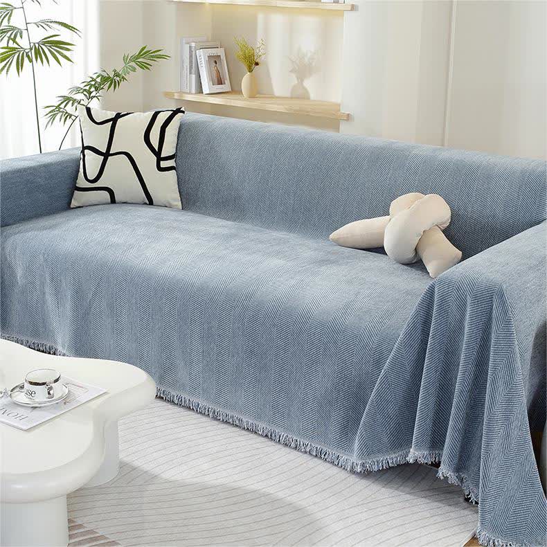 Chenille Herringbone Tassel Couch Cover - image 1