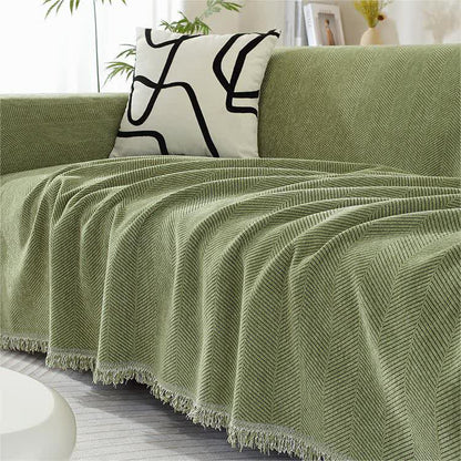 Chenille Herringbone Tassel Couch Cover - Matcha Green - 71" x 205" - image 2