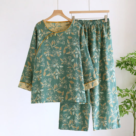 Vintage Floral Cotton Casual Pajama Set - XL - image 0