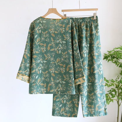 Vintage Floral Cotton Casual Pajama Set - image 1