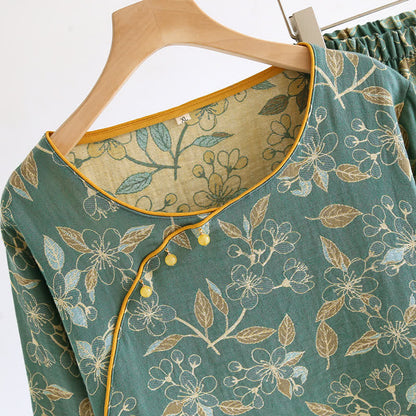 Vintage Floral Cotton Casual Pajama Set - image 2