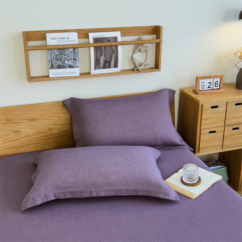  Cotton Gauze Solid Color Fitted Sheet - Purple - 2pcs Pillowcases - 19" x 29" - image 5