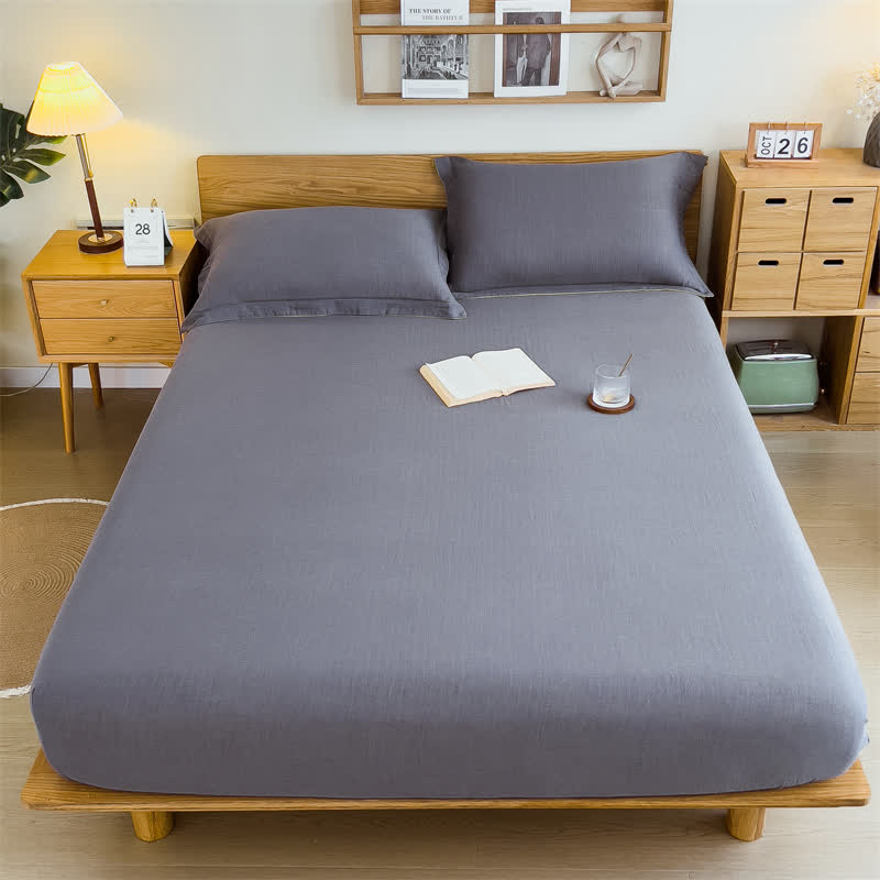  Cotton Gauze Solid Color Fitted Sheet - Gray Blue - Sheet with 2pcs Pillowcases - King - image 10