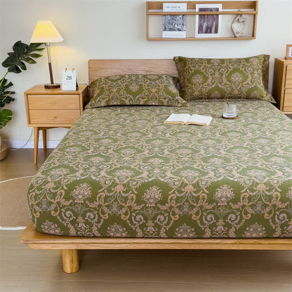 Vintage Elegant Cotton Gauze Fitted Sheet - Sheet with 2pcs Pillowcases - King - image 1