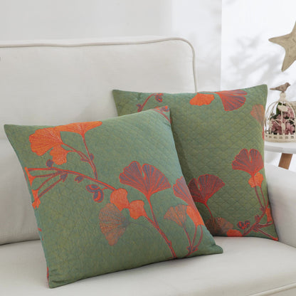 Cotton Gauze Jacquard Ginkgo Leaf Pillowcases(2PCS) - Green & Orange - 18" x 18" - image 0