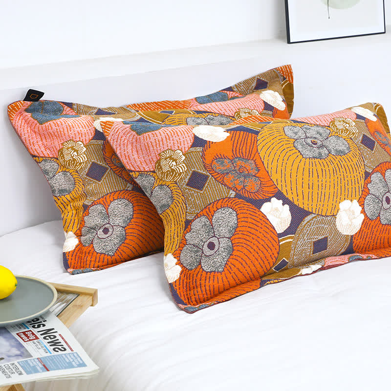 Colorful Persimmon Cotton Gauze Reversible Quilt - 2pcs Pillowcases - 19" x 29" - image 9
