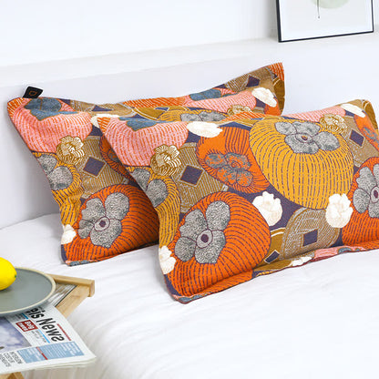 Colorful Persimmon Cotton Gauze Reversible Quilt - 2pcs Pillowcases - 19" x 29" - image 9