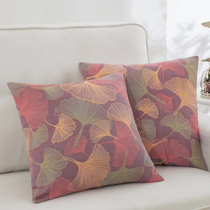 Yarn-dyed Ginkgo Leaf Cotton Gauze Pillowcases(2PCS) - Purple & Pink - 18" x 18" - image 6