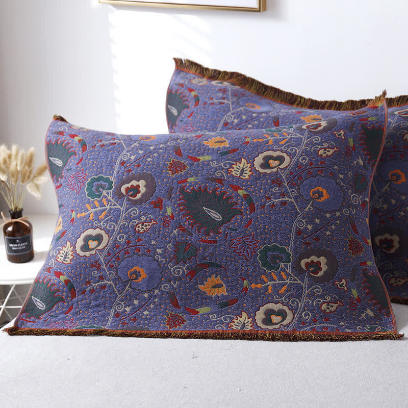 Cotton Gauze Vintage Floral Pillow Towel(2PCS) - Purple - 21" x 29" - image 0