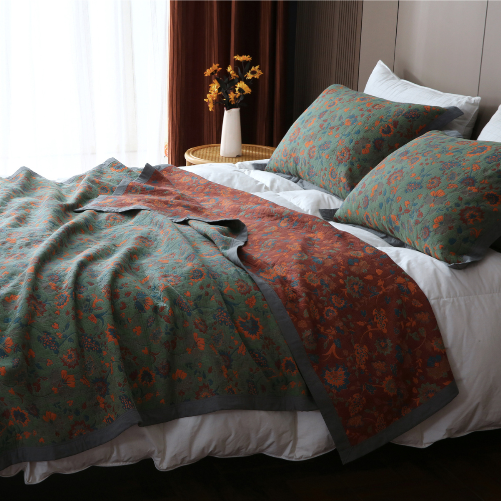 Retro Flower Pure Cotton Reversible Quilt - image 3