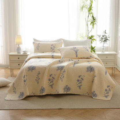 Morning Glory Quilted Cotton Bedding - Quilt with 2pcs Pillowcases - King - image 1