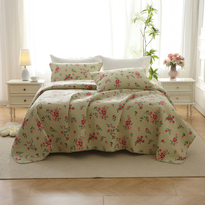 Elegant Rose Quilted Cotton Bedding - Quilt with 2pcs Pillowcases - King - image 1