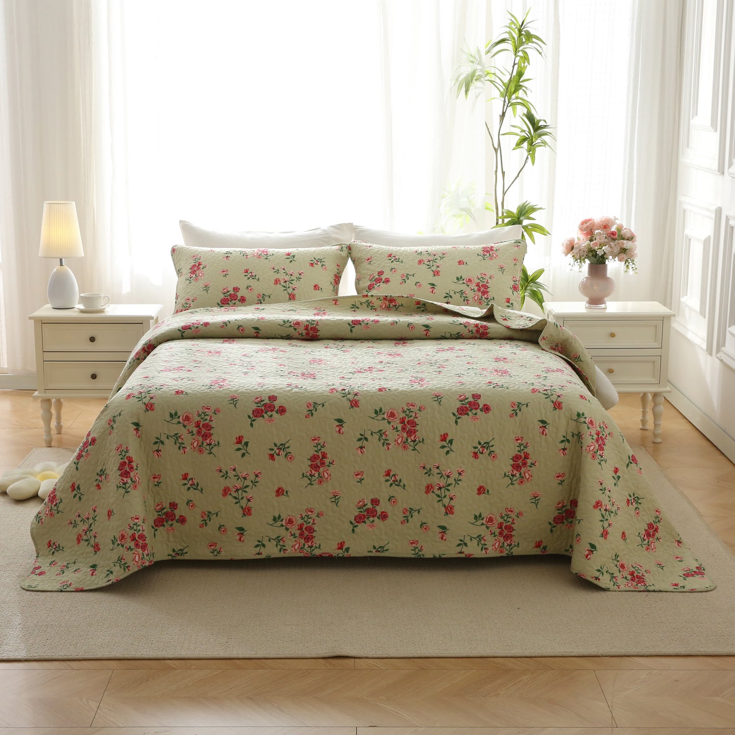 Elegant Rose Quilted Cotton Bedding - image 2