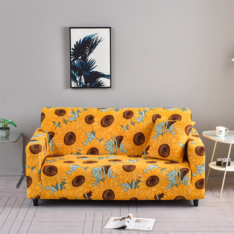 Elastic Stretchable Rural Sunflower Couch Cover - 4-Seater 92" - 118" (235cm - 300 cm) - image 0