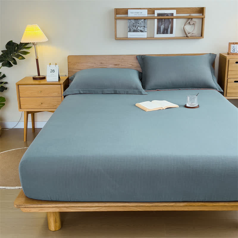  Cotton Gauze Solid Color Fitted Sheet - Haze Blue - Sheet with 2pcs Pillowcases - King - image 21