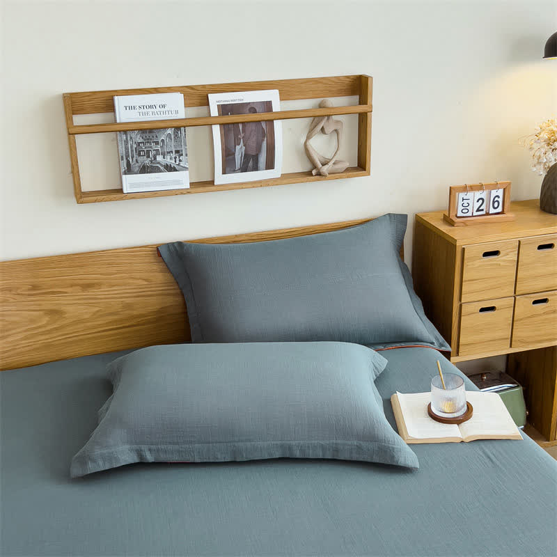  Cotton Gauze Solid Color Fitted Sheet - Haze Blue - 2pcs Pillowcases - 19" x 29" - image 24