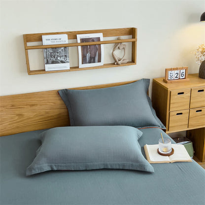  Cotton Gauze Solid Color Fitted Sheet - Haze Blue - 2pcs Pillowcases - 19" x 29" - image 24