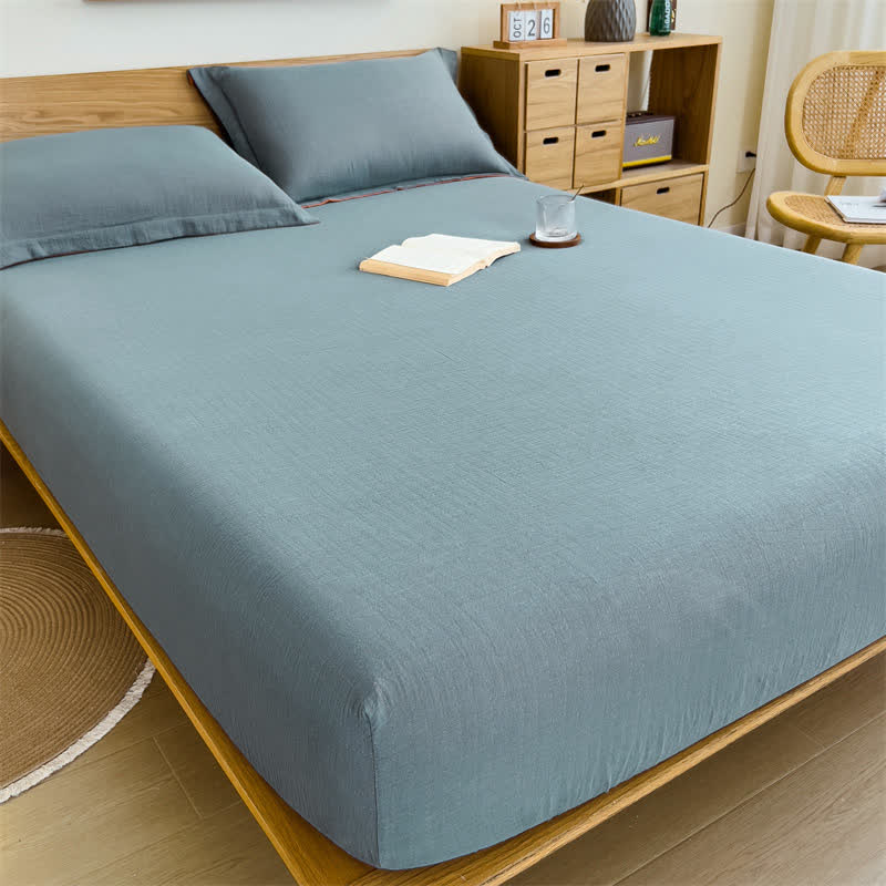  Cotton Gauze Solid Color Fitted Sheet - image 22