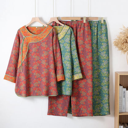 Floral Frog Closure Cotton Gauze Pajama Set - image 0