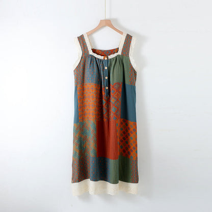 Pure Cotton Cami Padded Nightdress - Dark Blue - XL - image 3