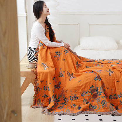 Bird & Flower Cotton Gauze Reversible Quilt - image 12